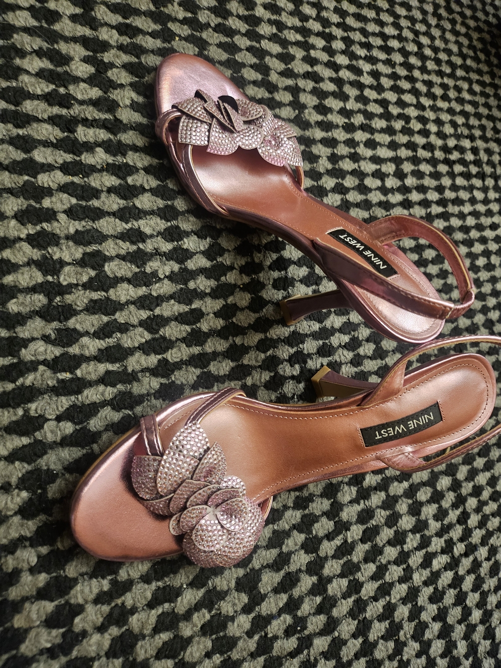 Nine West Rose Metallic Floral Crystal Slingback Heels